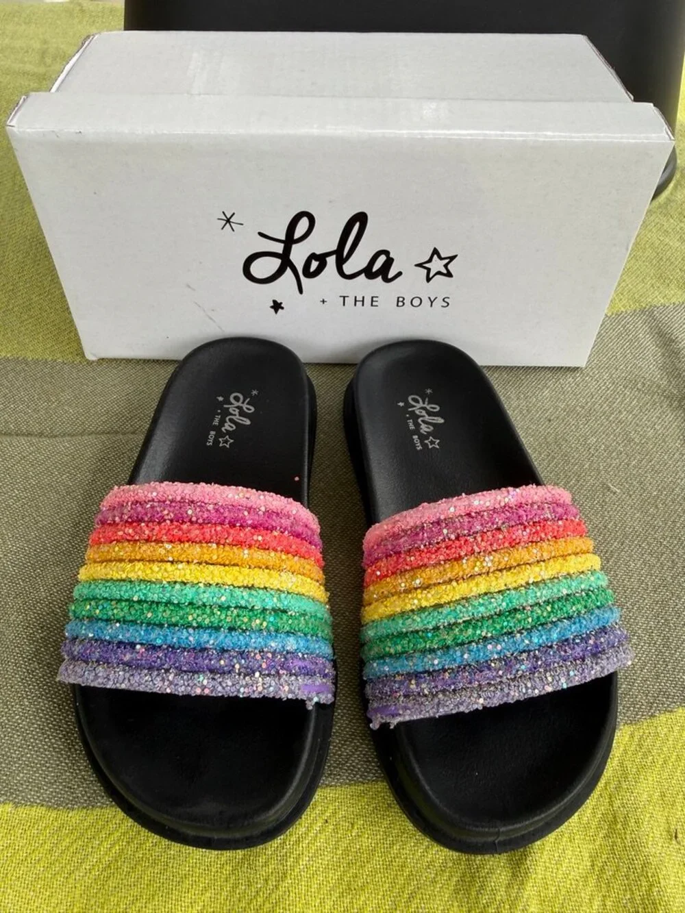 Lola + the Boys Glitter Rainbow Slides Girls Size 9 / EUR 26